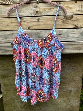 Gap Flowy Lightweight Colorful Floral Mosaic Spaghetti Strap Tank Size Large